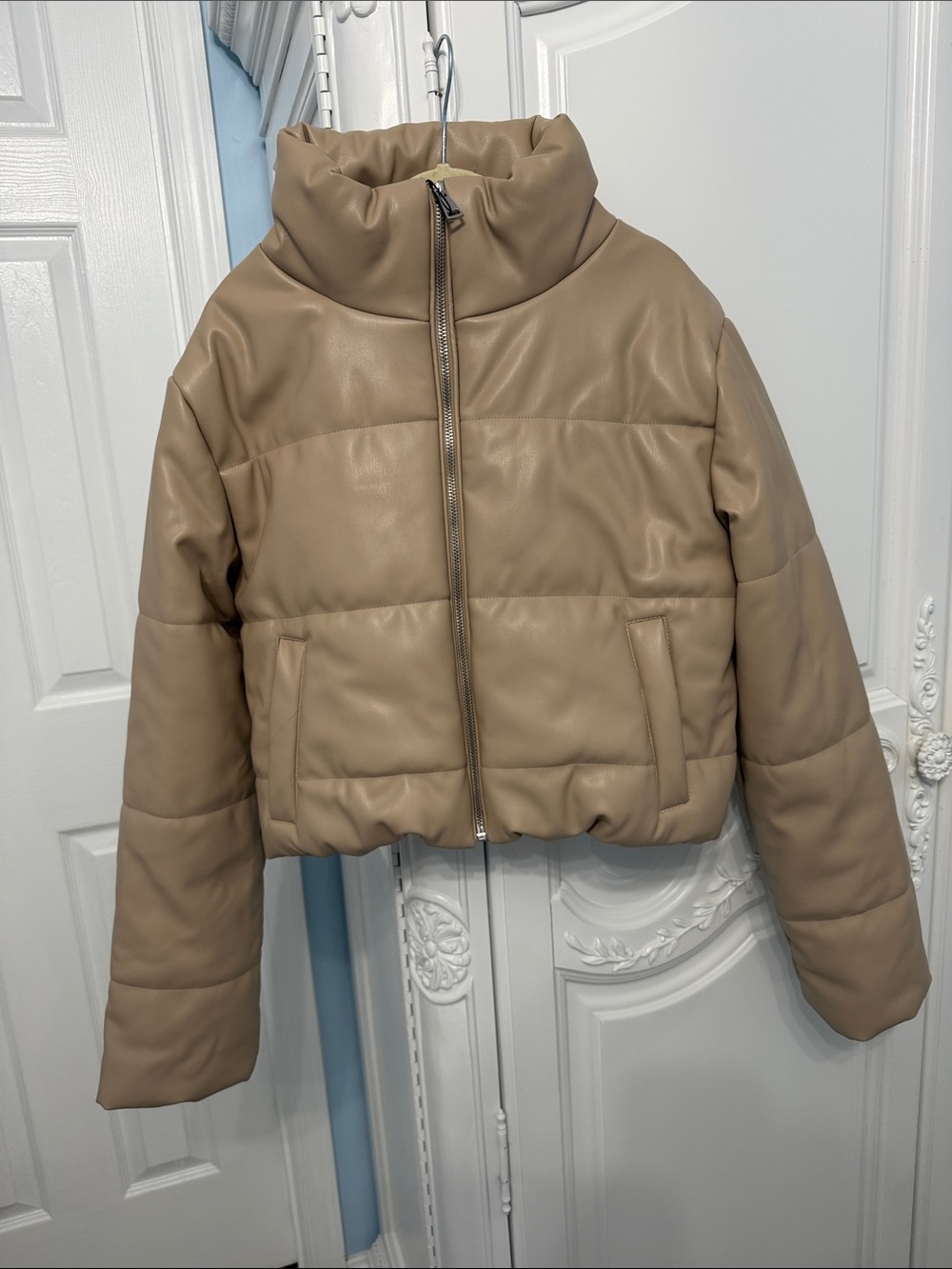 Charlotte Russe Taupe Faux Leather Puffer Jacket